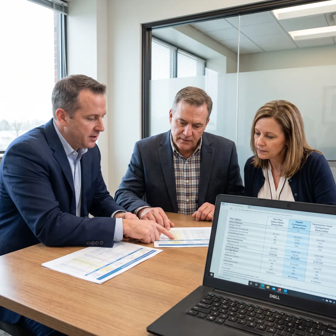 Benefits advisor explaining insurance plans to employer