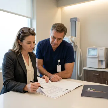 Financing specialist reviewing lab equipment documents