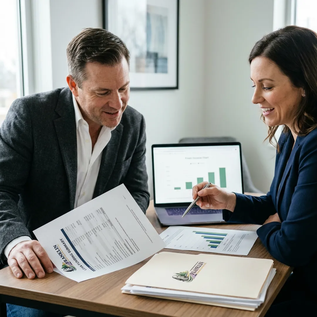 Business owner reviewing financing documents with advisor