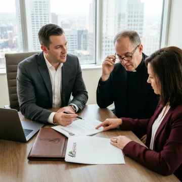 Financial advisor reviewing church loan documents