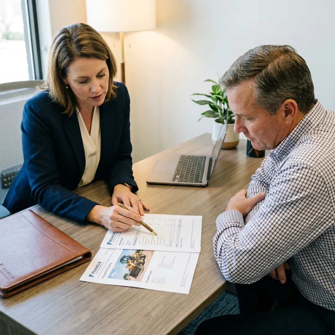 Financial specialist reviewing equipment financing application