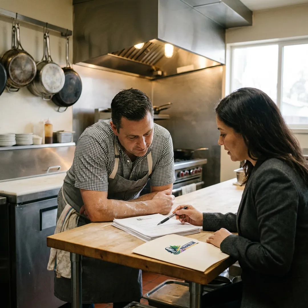 Restaurant owner reviewing financing options