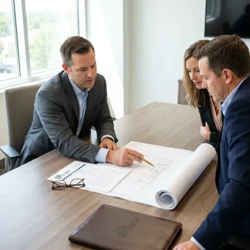 Business owners discussing commercial mortgage financing