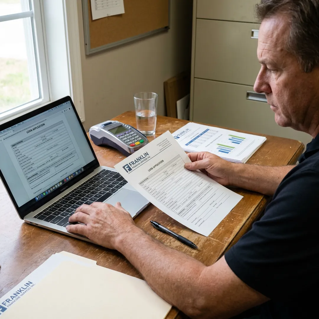 Business owner reviewing fast loan application