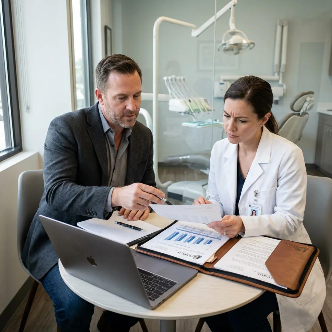 Dentist reviewing financing options with advisor
