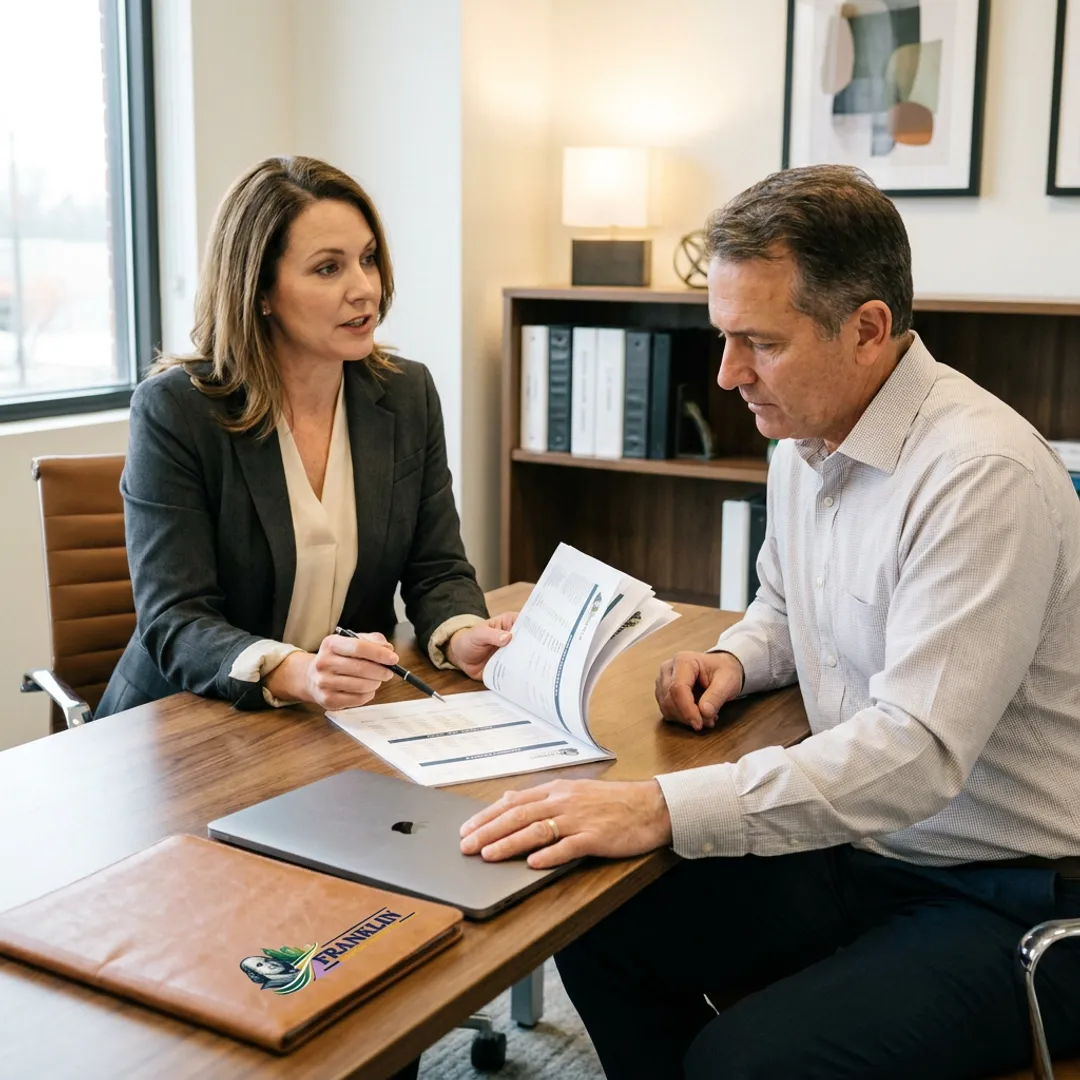 Financial specialist reviewing dental practice loan documents
