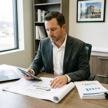 Financial professional reviewing commercial real estate loan documents