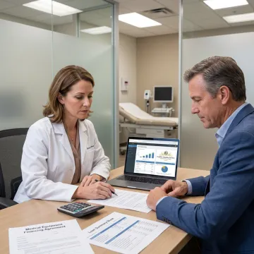 Medical practice owner reviewing financing paperwork