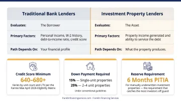 Investment property lender requirements credit score down payment and reserves breakdown