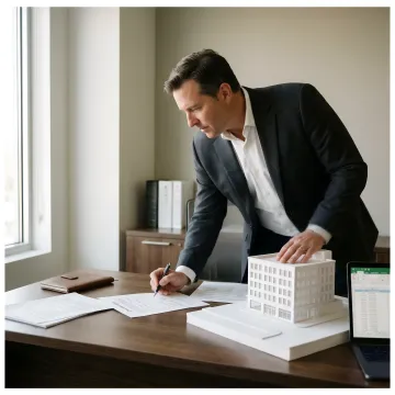 Commercial property investor reviewing loan documents