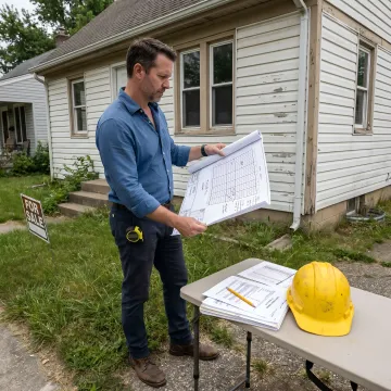 Investor reviewing fix and flip renovation plans