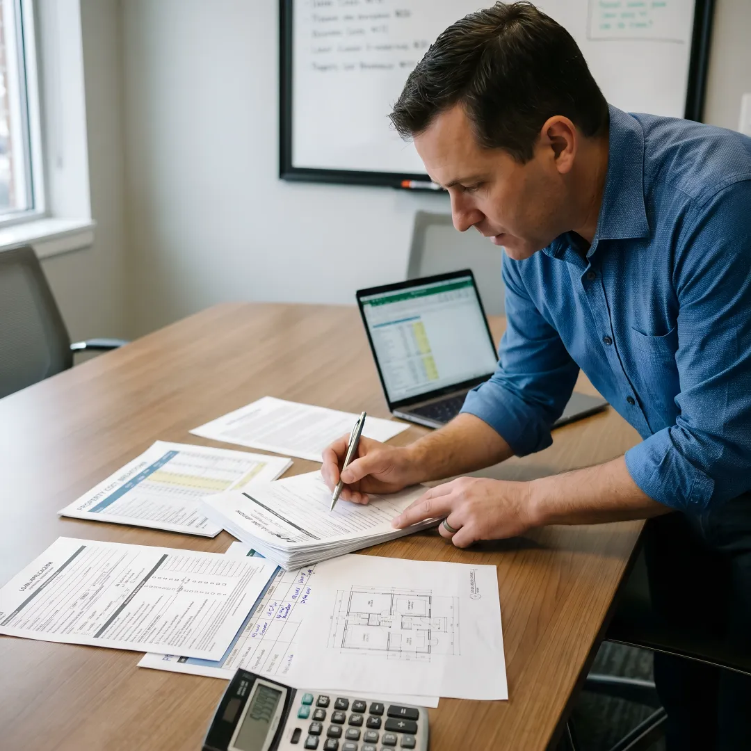 Specialist reviewing property financing documents