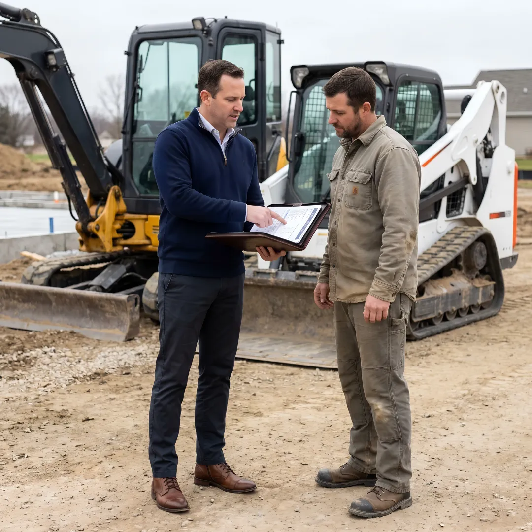 Compact construction equipment at a jobsite