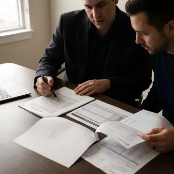 Business financing specialist reviewing loan documents