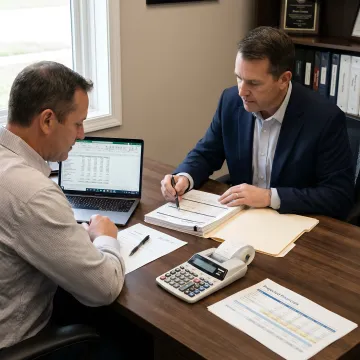 Business owner reviewing term loan documents