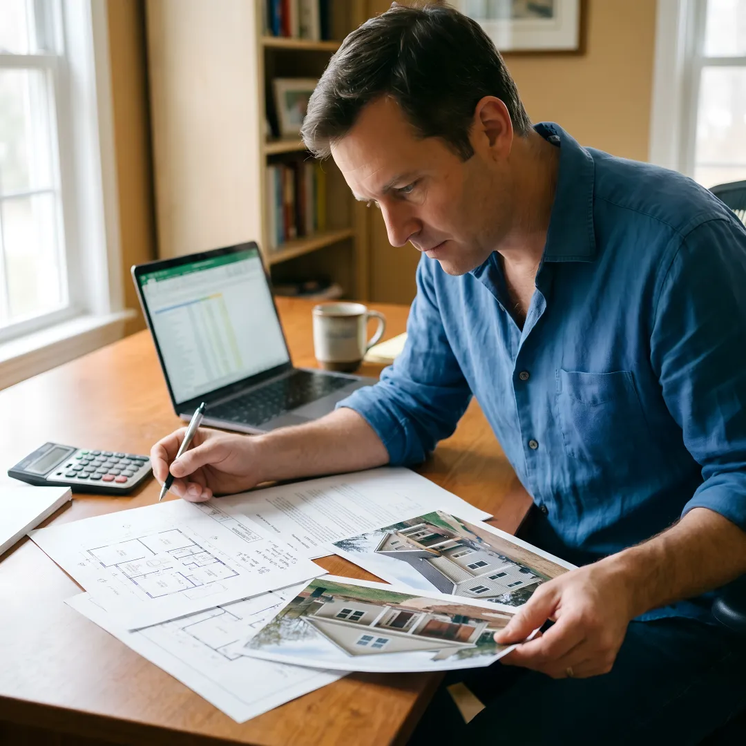 Investor reviewing renovation financing plans