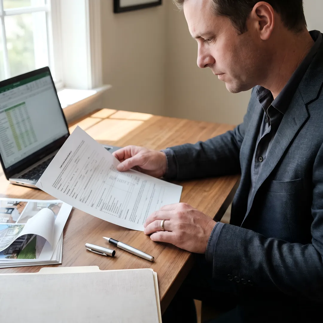 Investor reviewing property financing documents