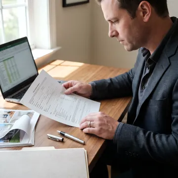 Investor reviewing property financing documents