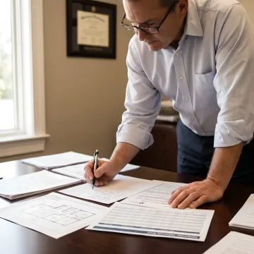 Financial advisor reviewing real estate acquisition documents