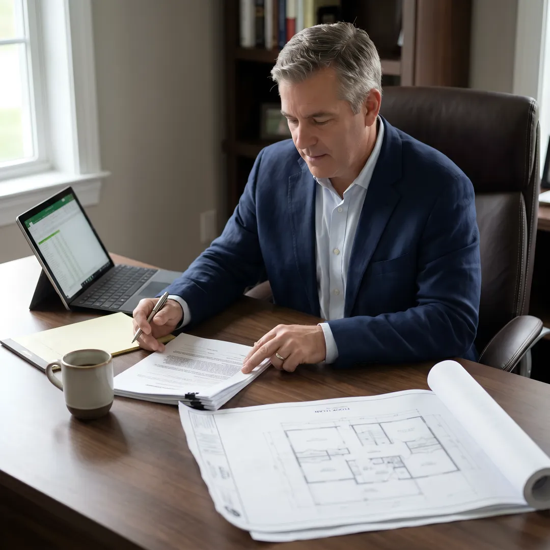 Investor reviewing renovation financing plan
