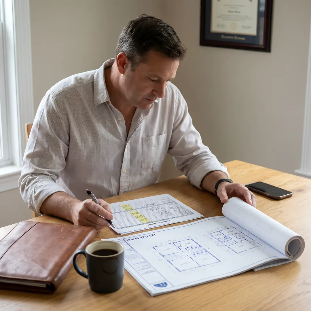 Real estate investor reviewing renovation loan documents