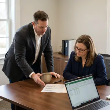 Business buyer reviewing acquisition financing documents