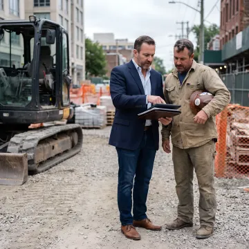 Contractor reviewing equipment financing application
