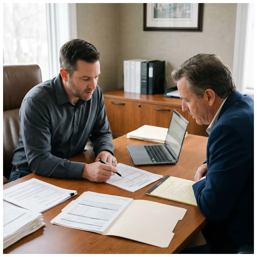 Business owner reviewing term loan documents