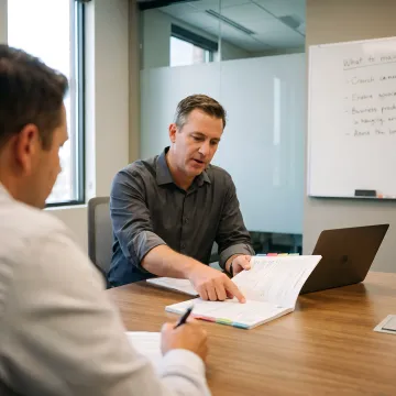 Advisor reviewing acquisition loan process