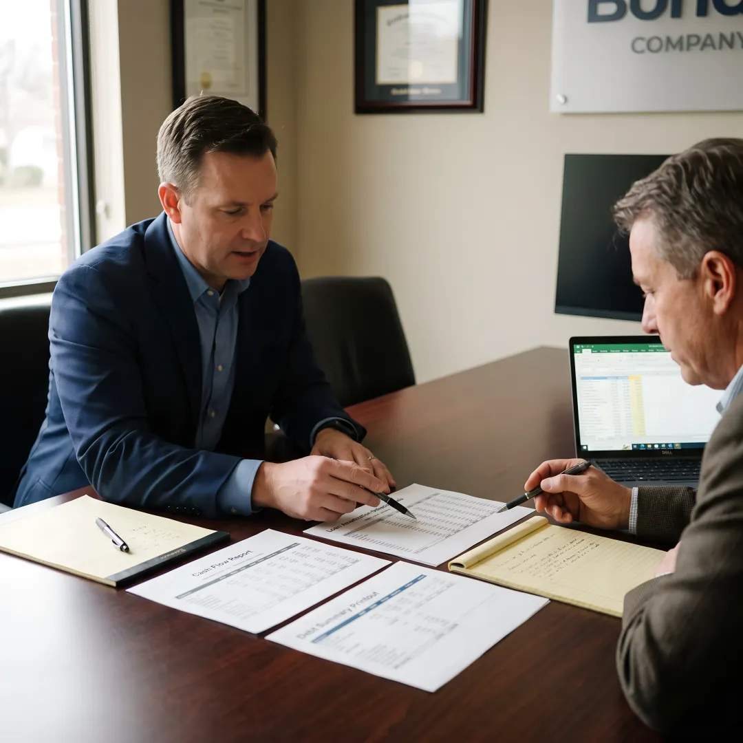 Financial advisor reviewing business debt documents