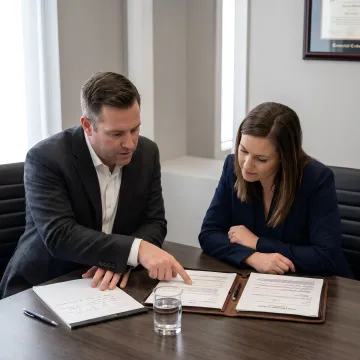 Financial specialist reviewing acquisition loan documents