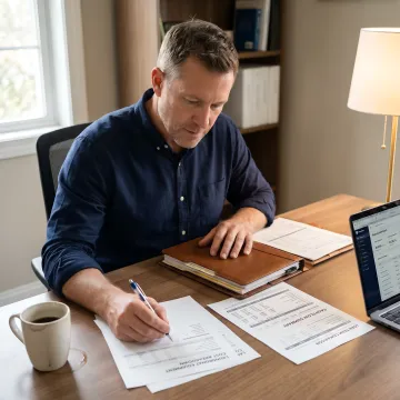 Financing specialist reviewing laundromat loan documents