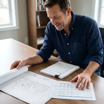 Investor reviewing construction financing plans