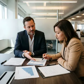 Business owner reviewing acquisition loan documents