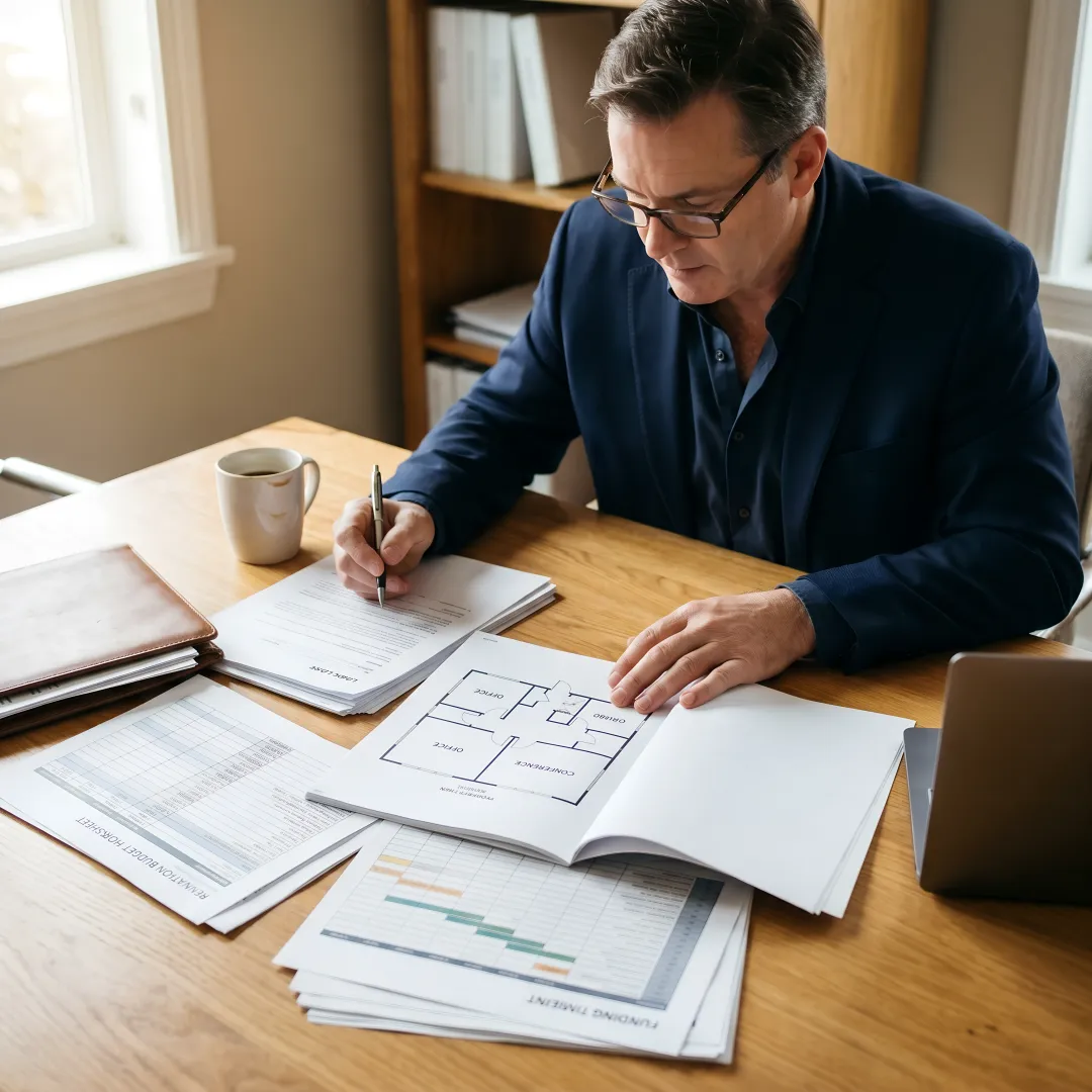 Investor reviewing fix and flip loan documents