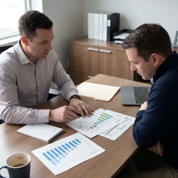 Financing specialist reviewing business cash flow options