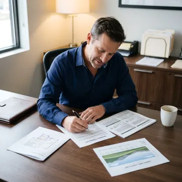 Financial specialist reviewing senior housing loan documents