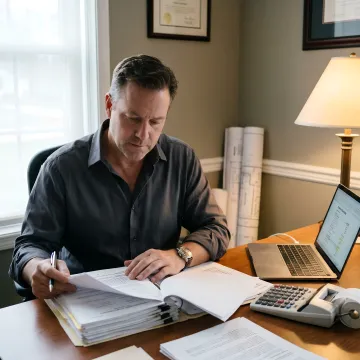 Commercial loan specialist reviewing property financing documents