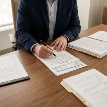 Financial advisor organizing acquisition loan paperwork