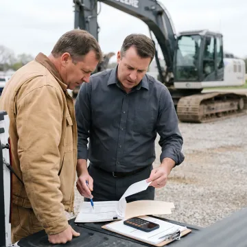 Equipment financing documents reviewed near construction machinery