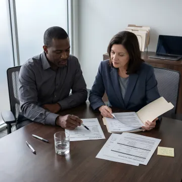 Financing team reviewing bridge loan documents