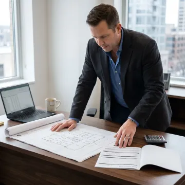 Financial professional reviewing commercial property loan documents
