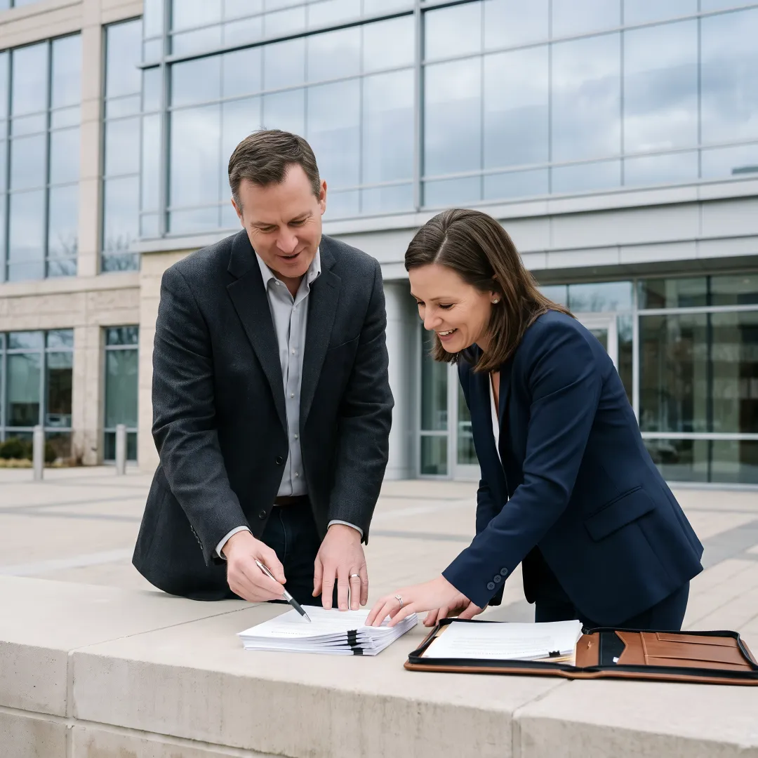 Advisor reviewing commercial property loan documents