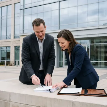 Advisor reviewing commercial property loan documents