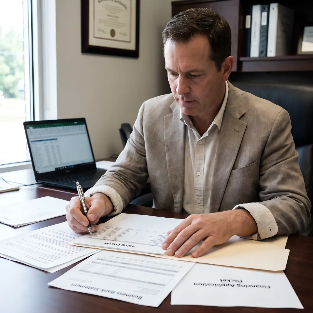 Financial specialist reviewing invoice funding documents