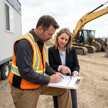 Contractor reviewing equipment financing at a jobsite