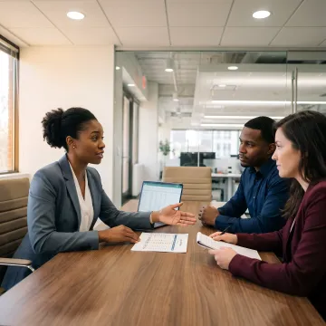 Financial advisor explaining revenue-based financing terms