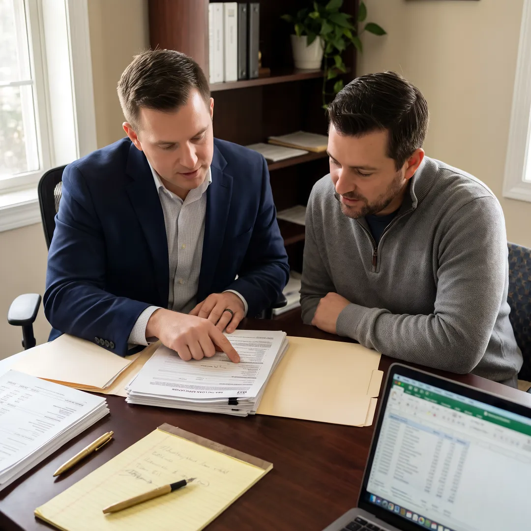 Financial advisor organizing SBA loan documents