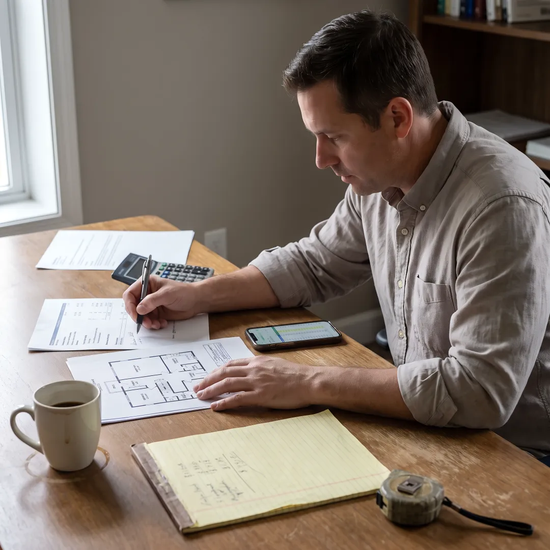Investor reviewing fix and flip loan documents