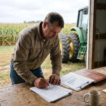 Agricultural business owner reviewing loan documents